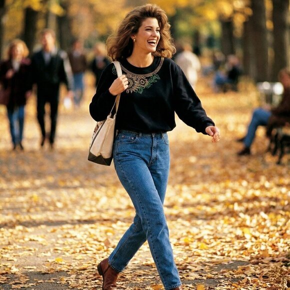 BonWorth Sweaters - BonWorth Women’s L Black Sunflower Rhinestone Sweatshirt Retro Cottagecore Layer